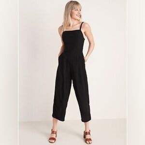 Old Navy Black Cropped Romper with Pockets